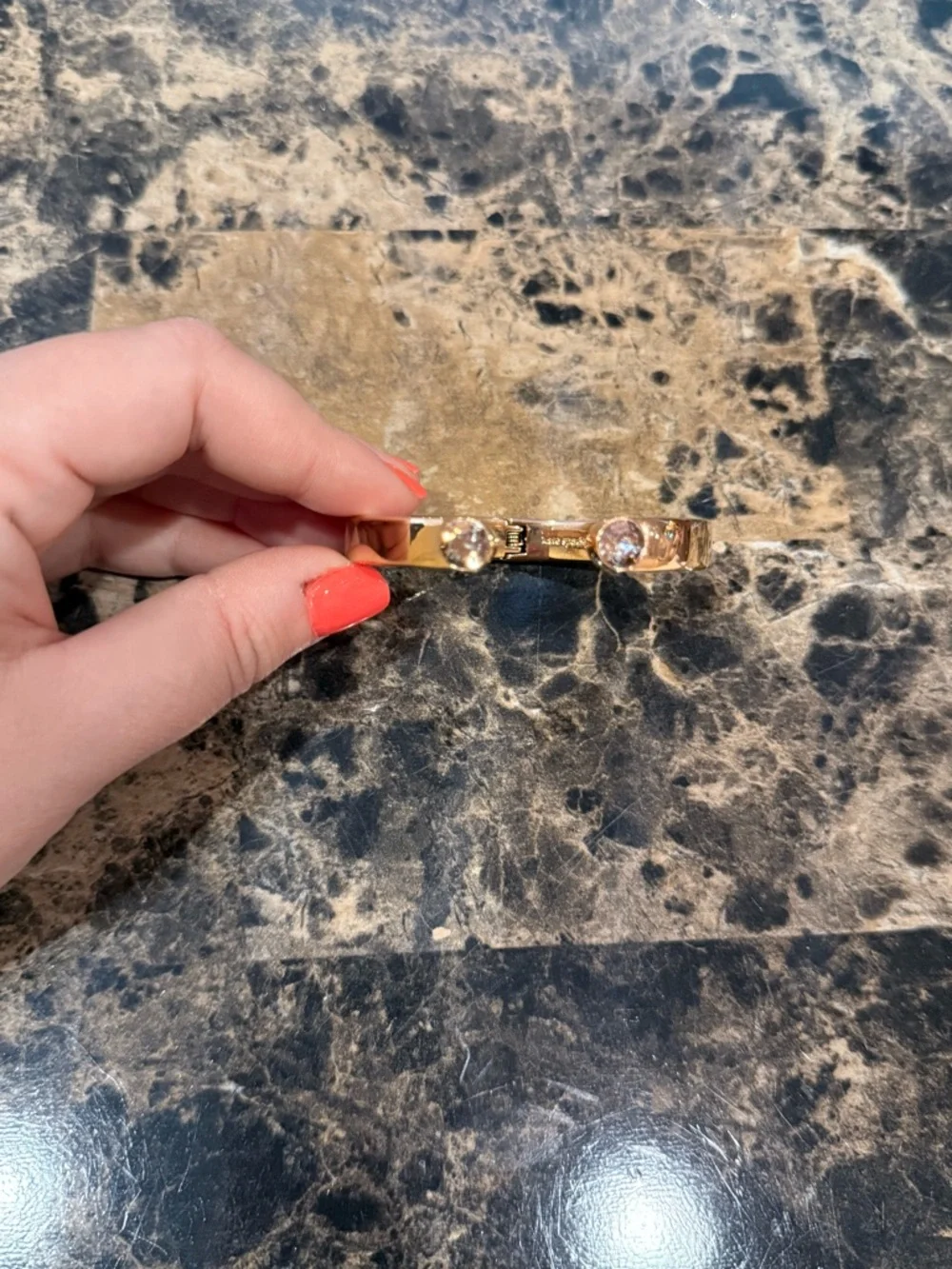 Kate Spade Forever Gems Gold & Crystal Open Hinge Bangle - Picture 2 of 12